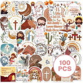 Hebterrka Catholic Sticker Set with 100 Jesus Stickers, High-Quality Vinyl PVC Waterproof, Inspirational Bible Verses for Laptop and Notebook, Ideal for Believers