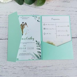 Mint Green Pocket Wedding Invitations With Envelope Anniversary Christmas Birthday Invite Folder 20 sets (mint green)