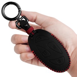 Tukellen Leather Key Fob Cover Compatible with Hyundai 2023 2024 2025 Ioniq 6 Grandeur GN7 KONA Sonata Elantra Key Fob (5 Buttons, Black(Red Line))