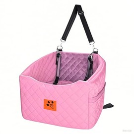 HEGGOOE Dog Car Seat for Small Medium Dogs, Memory Foam Pet Booster Seat for Dogs up to 35 lbs, Elevated Dog Carseat, Travel Safety Bed with Washable Removable Cover and Storage Pockets (Pink)