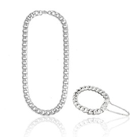 Amindz 2 pieces classic Cuban necklace, Cuban link bracelet, 18 cm long, Cuban men's necklace, 9 mm wide, 60 mm long, hip hop link bracelet for men and boys, Titanium, No Gemstone