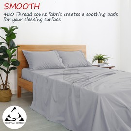 400 TC Premium Egyptian Cotton King 12 inch Deep Pocket 4 PC Sheet Set(Silver Grey Solid)