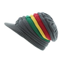 Milani Rasta Ribbed & Slouchy Short Brim Beanie Cap - Cotton and Stripes Gray