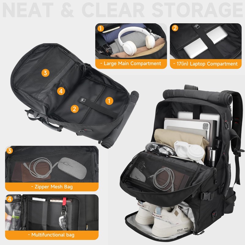 RoyalAnt Travel Backpack for Men,60L Carry On Luggage Backpack with
