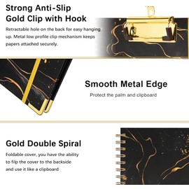 Clipboard Folio with Refillable Notepads, Marble Clipfolio with 5 Dividers with 10 Pockets, Spiral Clipboard Folder Design for School, Office, Work, Teacher, Students, Nurses (Black, 9.4 x 12.8)