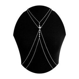 Wedity Double Layer Bikini Body Chain Party Sparkle Crystal Chest Chain Summer Beach Nightclub Jewellery Adjustable for Women and Girls (Silver)