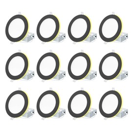 EOSMILE 12 Pack, Black Recessed Lighting with 4 Inch Night Light Canless Ultra Thin Wafer Downlight Pot Indoor Exterior Soffit Lighting,2700K-5000K Selectable, 9W=110W, 750LM, Dimmable, ETL FCC