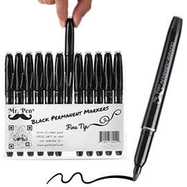 Mr. Pen- Permanent Markers, 12 Pack, Black, Fine Tip, Black Markers, Marker Set, Fine Tip Markers, Black Permanent Markers, Permanent Markers Black Colors