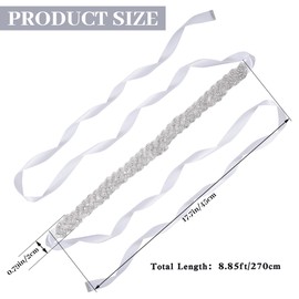 Haakong Bridal Rhinestone Wedding Waist Belt for Women Sparkly Belt Wedding Satin Sash for Special Occasion (White)