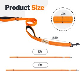 YALAVA 5ft Double Handle Dog Leash, 1 inch Heavy Duty Dual Padded Handle Leashes, Traffic Handle & Reflective Walking Lead for Small Medium Dogs, Orange