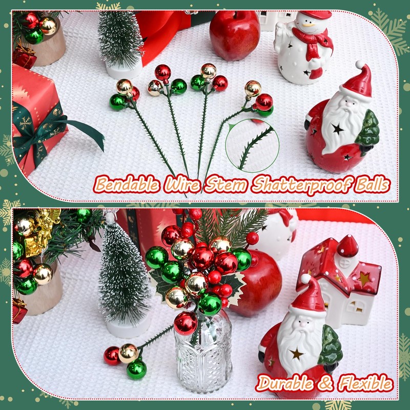 15 Pcs Christmas Tree Picks Decorations 8 Inches Shatterproof Wired