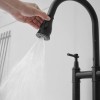 3-Hole Brushed Nickel Bridge Kitchen Faucet with Pull Out Sprayer