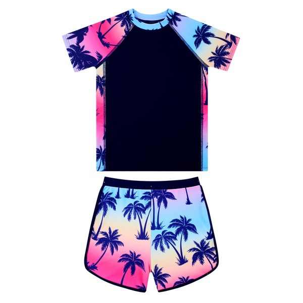 Kinberr Girls Hawaiian Swimsuit Kids Short Sleeve Bathing Suit 2