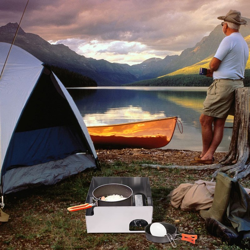 REDCAMP Folding Stove Windscreen, 4 Plates Stainless Steel Camping Stove