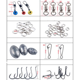 257 Pcs Fishing Tackles, 201 Stainless Steel Fishing Swivel Snaps Accessories Kit with Sea Beans, Bearings, Swivel, Pendants, Strong Pins, Hooks