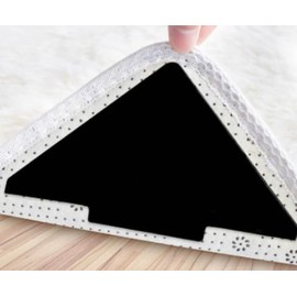 BTYMS 20 Pcs Triangle Rug Gripper Tape - Double Sided Anti Slip Rug Pad, Reusable Washable Carpet Tape for Bathroom Floor mats & Staircase Carpet(Black)