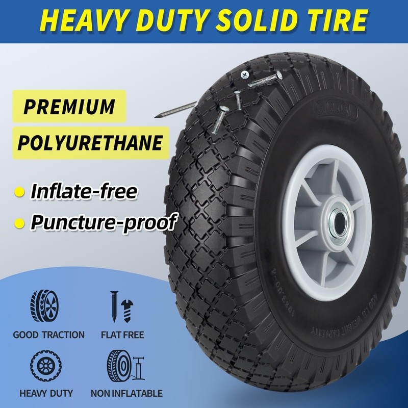 10x3.00-4 Flat Free Tire, 10" Heavy Duty Replacement Tire and