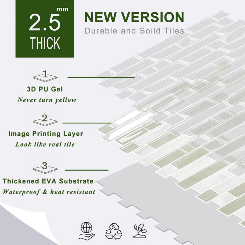 STICKGOO Peel and Stick Backsplash - 10 Sheets of 12”×12”