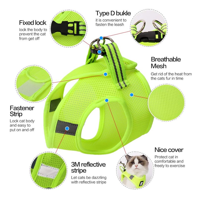 Evel Cat Harness and Leash, Ultra-Light, Escape-Proof, Adjustable, Soft Mesh