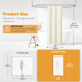 BTTN 92 x 182cm Boho Farmhouse Shower Curtain, Narrow Tufted Chevron Striped Tassel Shower Curtain Set with 6 Hooks, Weighted Hem and Waterproof, Ruffled Vintage Bohemian Bath Curtains, Beige/Cream