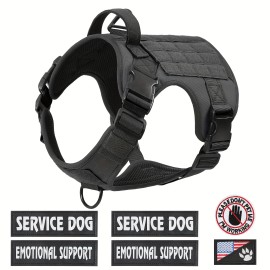 US Local Tactical Pet Chest Service Dog Harness Vest Adjustable Reflective Dog Harness with Metal Buckle for Hiking TrainingSize: XL, Color: Black