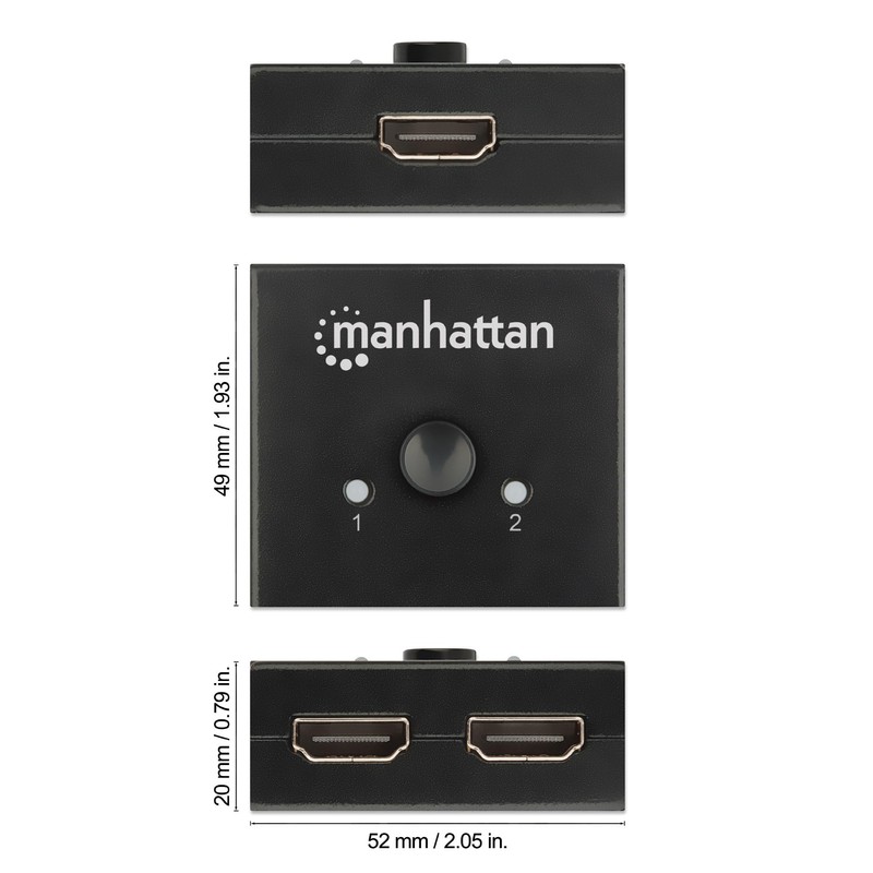 Manhattan Products 4K BI-Directional 2-Port HDMI Splitter/Switch, 4K@30Hz, Manual Selection,
