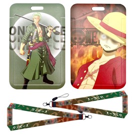 Anime Lanyards with Card Holder, 2PCS Cartoon Lanyard Card Holder Set Neck Strap Lanyard with ID Badge Holder Slide Cover Detachable Card Holders for Office School Supplies ID Card Keys Bus