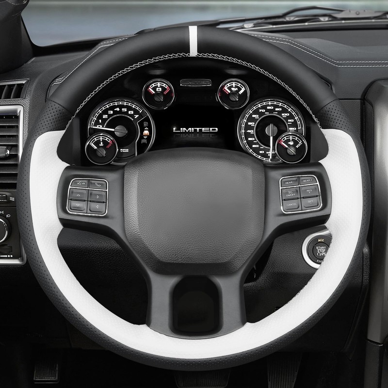 MEWANT DIY Stitched White Leather Steering Wheel Cover Wrap for