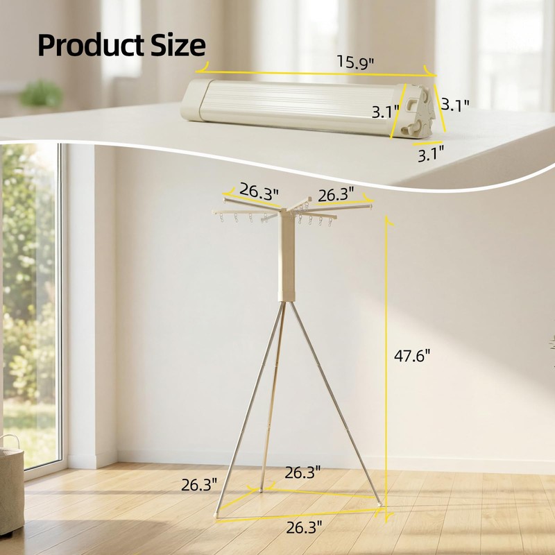 BIREN Foldable Clothes Drying Rack Tripod Clothes Rack with Clips