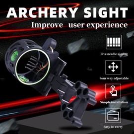 Moyujian Composite Bow Sight with Left and Right Adjustable 5-pin Sight, 019 inch Horizontal Fiber Optic Needle, Bubble Level, Easy to Install, Universal Sight for Compound Bow