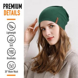 Slouchy Beanie for Women Cotton Beanies Hats Men Lightweight Soft Chemo Headwear Warm Skull Cap for All Seasons Deep Green