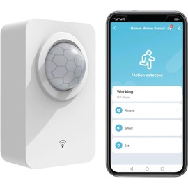 Sensor de Movimiento Inteligente PIR Motion Detector: Infrarrojo WiFi Movimiento Detector de Movimiento inalámbrico Con alimentación de batería & USB, Monitor App Compatible Alexa (1-Pack)