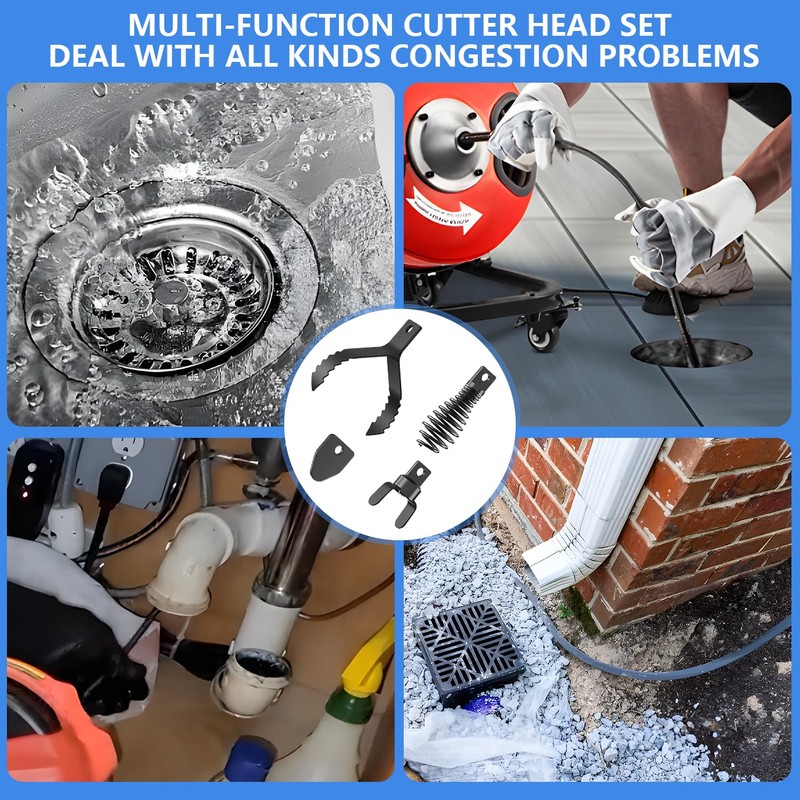 4-Piece Drain Snake Attachment Replacement Cutters-Boring Bulb Cutter,C-Cutter,Spade Cutter,Arrow Cutter-Compatible