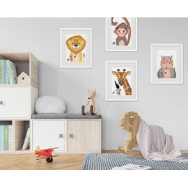 PICTALOO Children's Room Pictures, Wild Animals, Jungle Decoration, Wall Pictures Baby Room, Poster for Girls and Boys, Animal Picture Set, DIN A4 without Picture Frame, Children's Pictures,