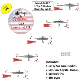 Unpainted Jigging Rap Jig Lure - Ice Bait Walleye Bass Crappie Crystal Hooks Freshwater Pike Perch Treble Tackle Fishing (Blood Red Tails, 1/2 oz)