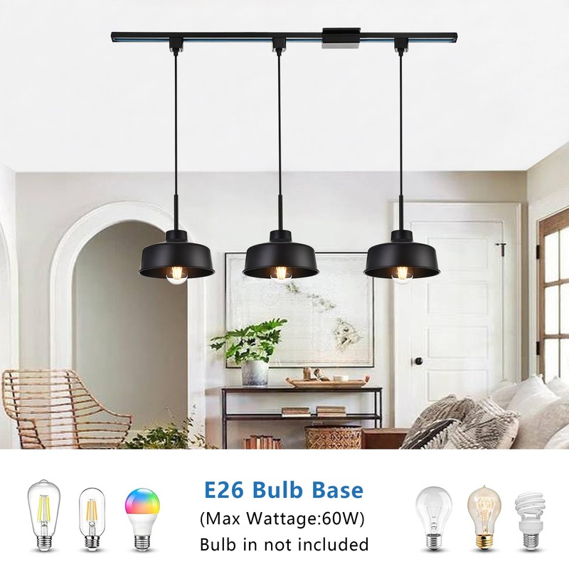 MELUCEE 3 Pack H Type Track Pendant Lighting Black Industrial