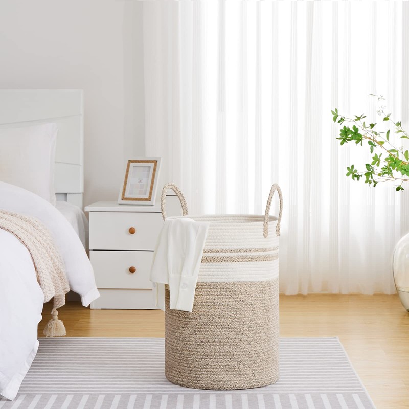 VIPOSCO Large Laundry Hamper, Tall Woven Rope Storage Basket for