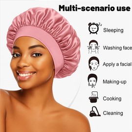 Pack of 2 Satin Bonnet, Satin Hair Cap, Hair Cap for Night, Silk Bonnet for Sleeping, Reusable Silk Bonnet Silk Cap, Hair Bonnet for Women and Girls (Gold Grey, Pink)