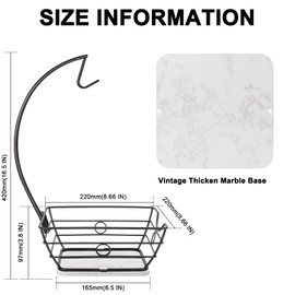 Livabber Countertop Fruit Basket Bowl with Banana Hanger, Modern Standing Fruit Vegetable Bowl Storage, with Banana Tree Holder for Kitchen Dinning Table (Square Marble, Black)