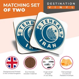 Great Coasters (Set of 2) Square/Glossy Quality Coasters/Tabletop Protection for Any Table Type - Iran Tehran Blue Moon Travel #7439