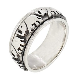 TreasureBay Solid 925 Sterling Silver Elephant Design Rotating Stress Relief Ring 8.5mm, Sterling Silver
