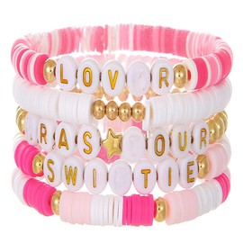 Friendship Bracelet, 5Pcs Album Beaded Bracelets for Fans Gift Music Lover Girl Women Sister Tour Birthday Gifts Party Decoration (Pink)