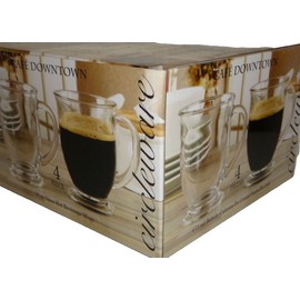 Cafe Downtown 4-PC Set Clear GLASS Coffee MUGS Tea CUPS 16 OZ / 473 ml +GIFT BOX