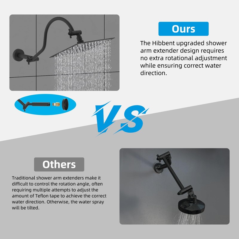 Hibbent All Metal Upgraded 18'' Shower Head Extension Arm, Shower