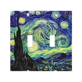 Ihsourgnitnem Decorative Switch Plates Starry Night Abstract Oil Painting Landscape 2 Gang Double Toggle Outlet Light Switch Cover Wall Plate Electrical Faceplate For Nursery Home Decor