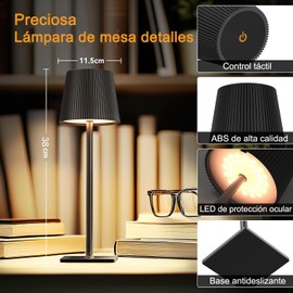 Lámpara de Escritorio LED Recargable: Lámpara de Buro con 3 Modos de Luz IP54 Impermeable 5000mAh Control Táctil Ideal para Hogar y Restaurante Exteriores