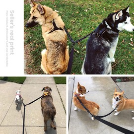 SK Depot® Double Dog Elasticity Leash 360° Swivel No Tangle Dual Dog Walking Training Leash Coupler Extendable Comfortable Shock Absorbing Reflective Bungee Lead Walk 2 Dogs with Ease Hands-Free Dog Leash （Black）