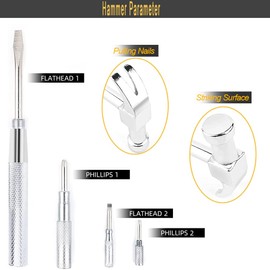 6 in 1 Mini Multifunction Copper Hammer and Screwdriver Hand Tools, Screwdriver Kit for Opening Walnuts, Watchmaker, and Household Repairing Tool (Silver)