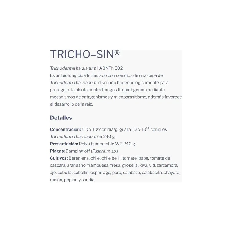 Fungicida Orgánico Trichoderma Harzianum Tricho-sin 240 Gr