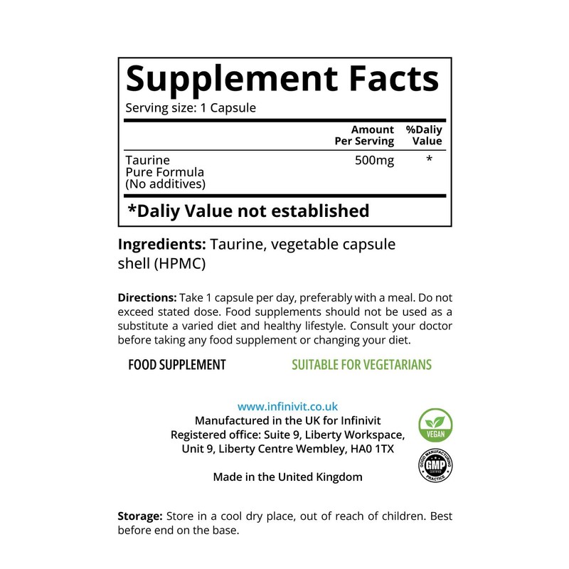 InfiniVit - Taurine Pure Formula Vegan Amino Acid High Strenght
